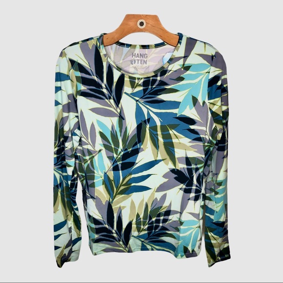 Hang Ten Sun Protection Tee SPF50 Zip Pocket Tropical Print Rash Guard T-shirt - Picture 3 of 10